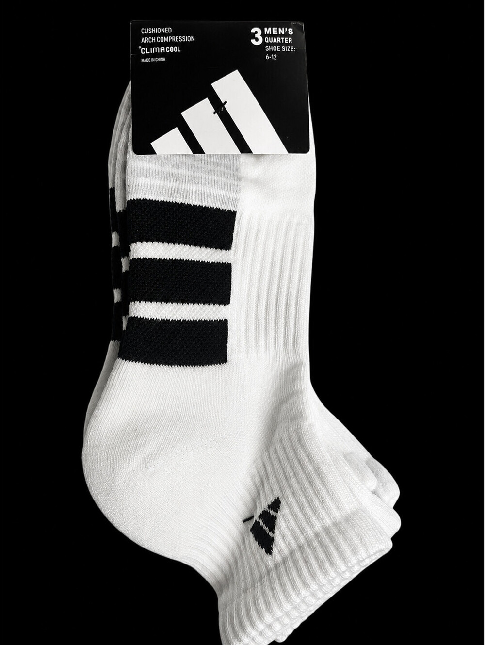 Adidas Cushioned Arch Compression 3pr Men's Quarter Sock Blk Stripe Sz 6-12